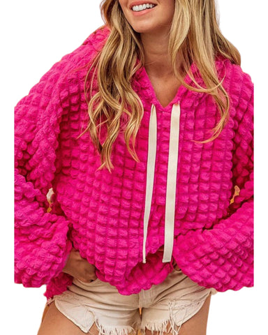 Chunky waffle bubble sleeve pullover sweatshirt