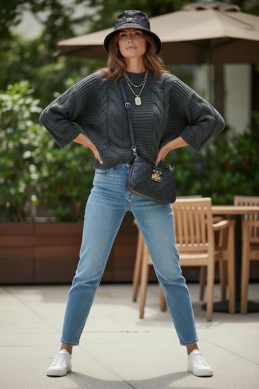 Cable knit bracelet sleeve sweater