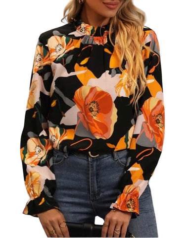 FLORAL PRINT MOCK NECK BLOUSE