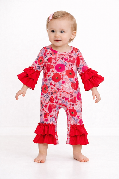 All the Love Floral Ruffle Baby Romper