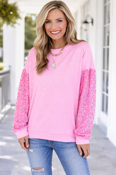 All the Sparkle Pink Sequin Sleeve Top