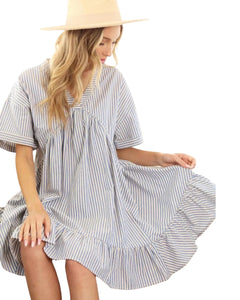 Striped v neck babydoll dress