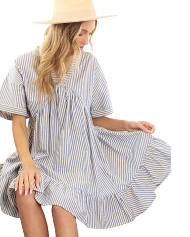 Striped v neck babydoll dress