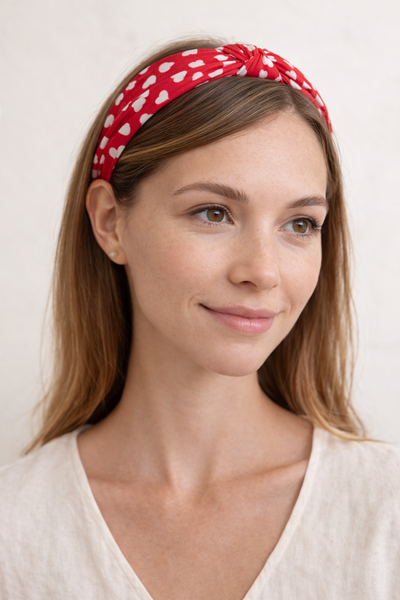 Red with white hearts Head Band