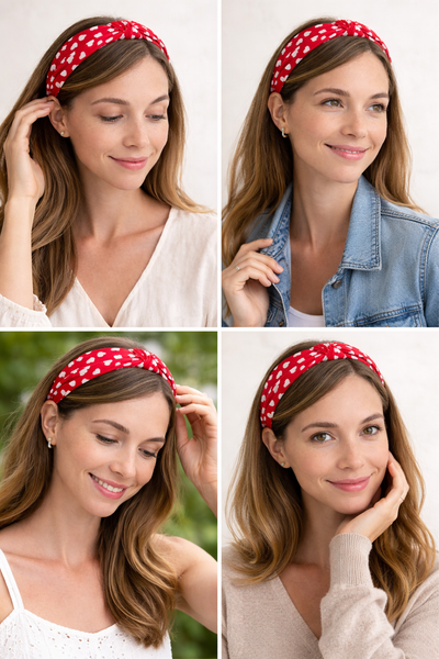Red with white hearts Head Band