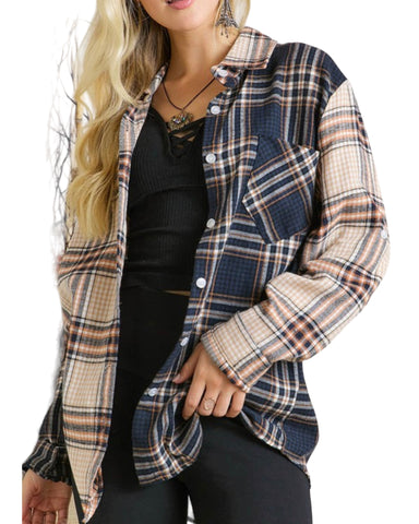 COLORBLOCK PATCHWORK PLAID SHIRT