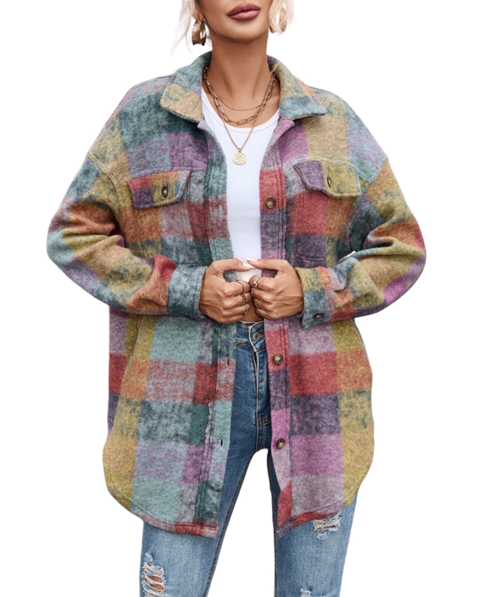 BRUSHED PLAID POCKETED OVERSIZE SHACKET