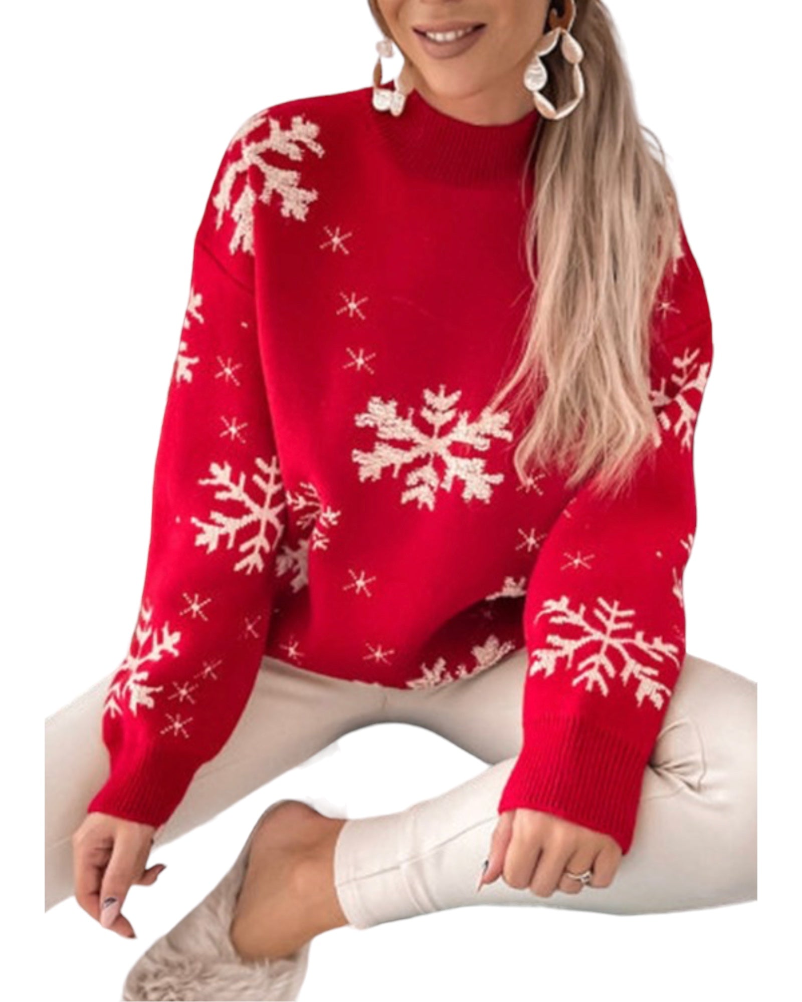 Christmas Snowflake Mock Neck Sweater