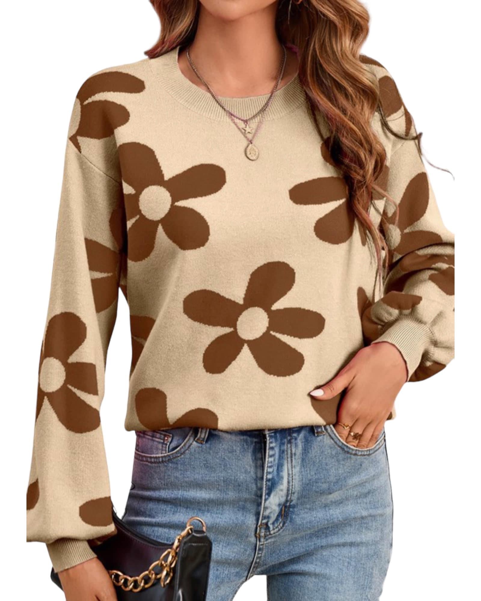 Big Flower print knit ribbed trim sleeves