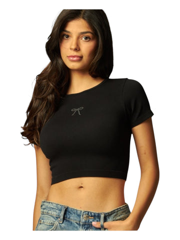 Rhinestone bow crop top