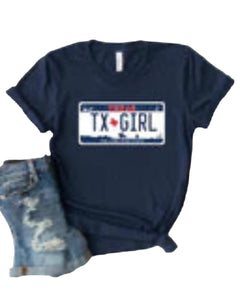 Graphic Tee Texas Girl license plate