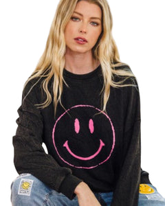 Round neck oversized Long Sleeve Smiley Sweat Shirt