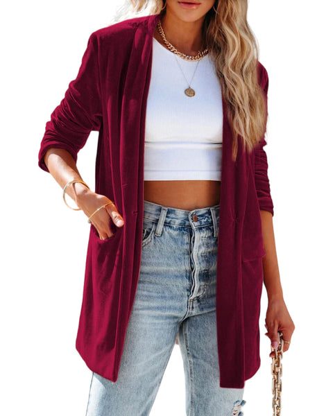 VELVET COLLAR POCKETED BLAZER