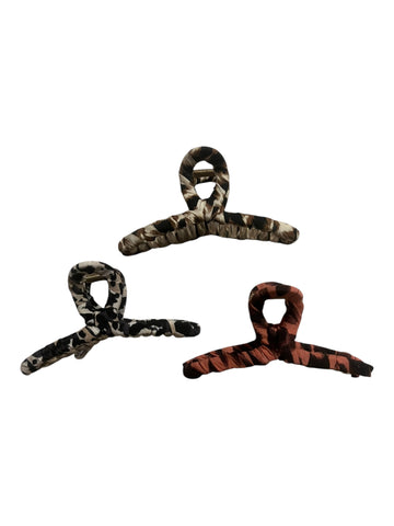 Hair claw cloth wrapped leopard print