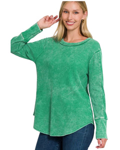 Washed Waffle Knit long Sleeve Top