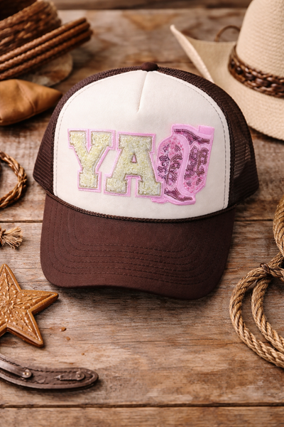 “Y’all” Western Trucker Hat – Brown & Cream -Otto