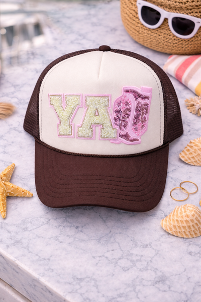 “Y’all” Western Trucker Hat – Brown & Cream -Otto