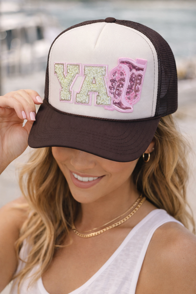 “Y’all” Western Trucker Hat – Brown & Cream -Otto