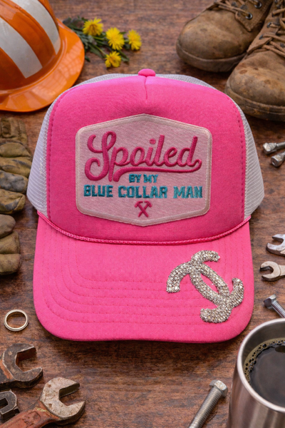 Spoiled  by My Blue Collar Man Pink Trucker Hat -Otto
