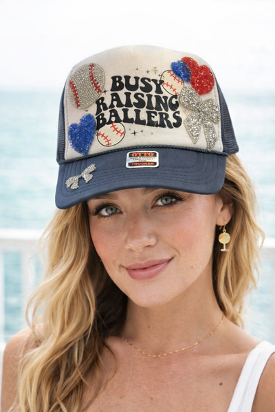 Busy Raising Ballers Rhinestone Trucker Hat. -Otto