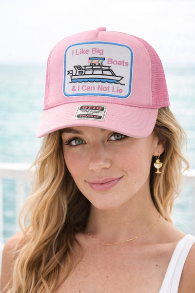 I Like Big Boats Babe Pink Trucker Hat -Otto