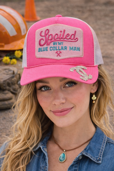 Spoiled  by My Blue Collar Man Pink Trucker Hat -Otto