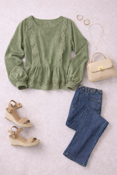 Effortless Sage Peplum Blouse