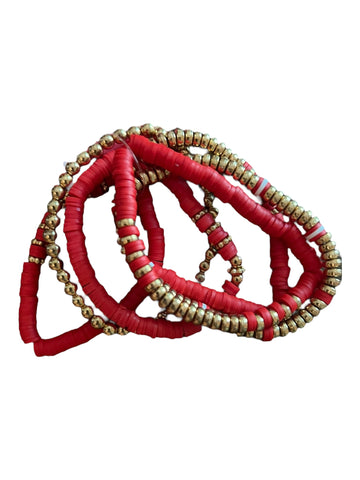 Gold and red hacci bracelet set
