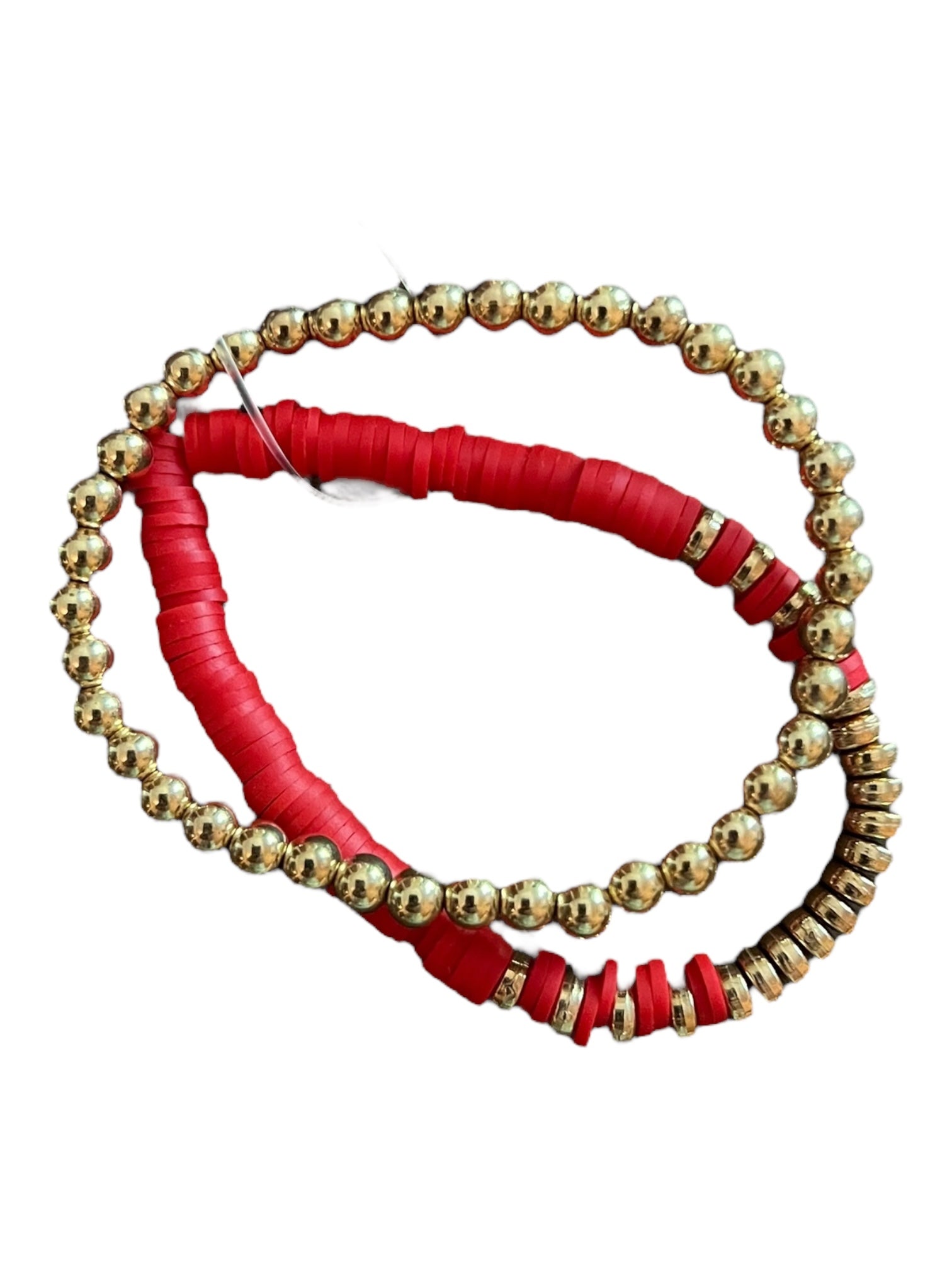 Gold and red hacci bracelet set