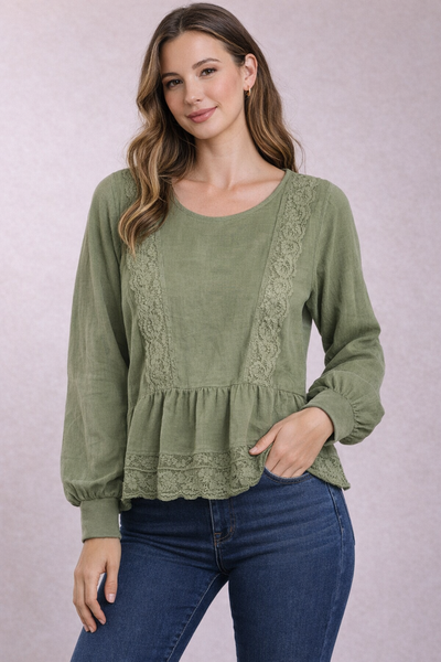 Effortless Sage Peplum Blouse