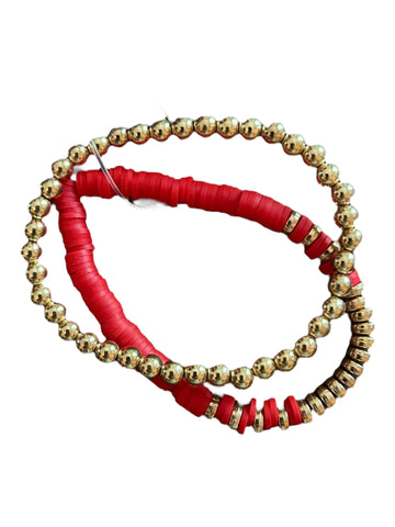 Gold and red hacci bracelet set