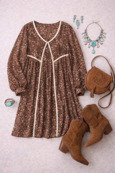 Floral Boho Western Dress