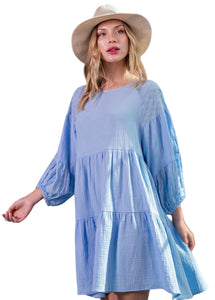 Light blue eyelet and gauze tiered dress