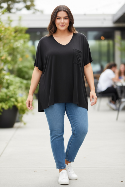 V neck oversized Blouse With Front  Pocket