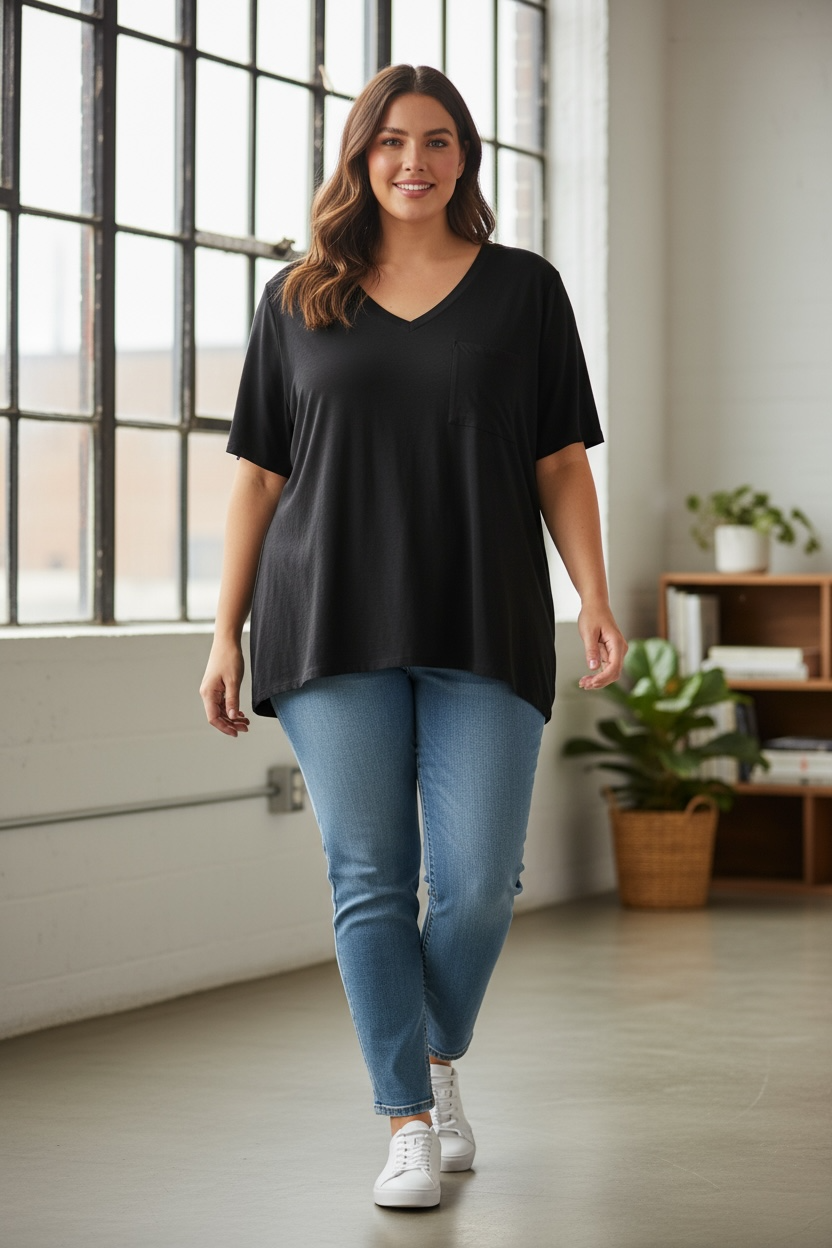 V neck oversized Blouse With Front  Pocket