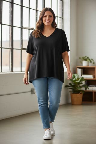 V neck oversized Blouse With Front  Pocket