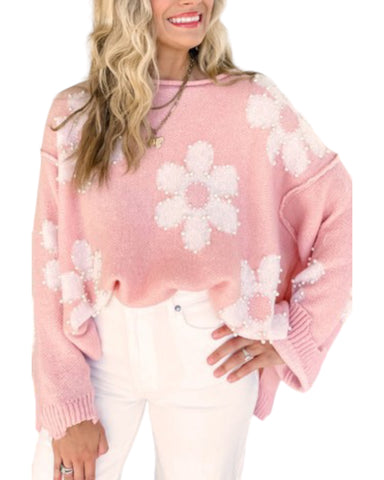 FLORAL PEARL DROP SHOULDER SWEATER