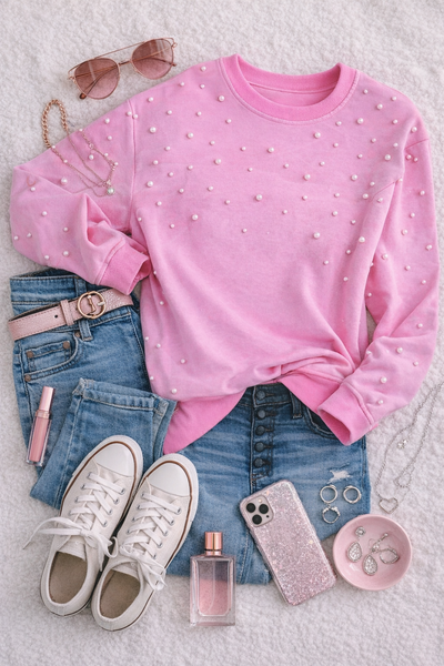 Pearl detail crew neck sweatshirt