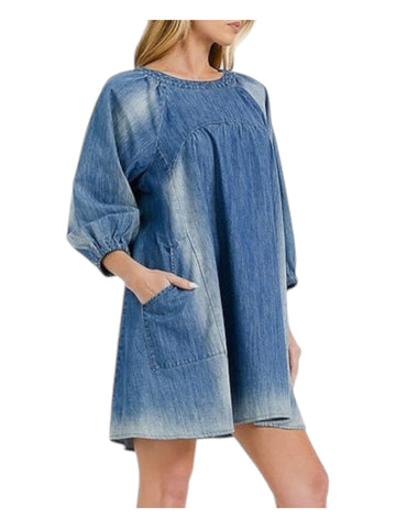 Denim 3/4 sleeves distressed dress