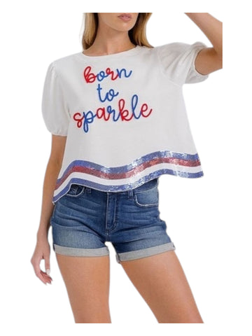 Red White and Blue born to sparkle blouse