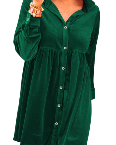 VELVET LONG SLEEVE SHIRT DRESS