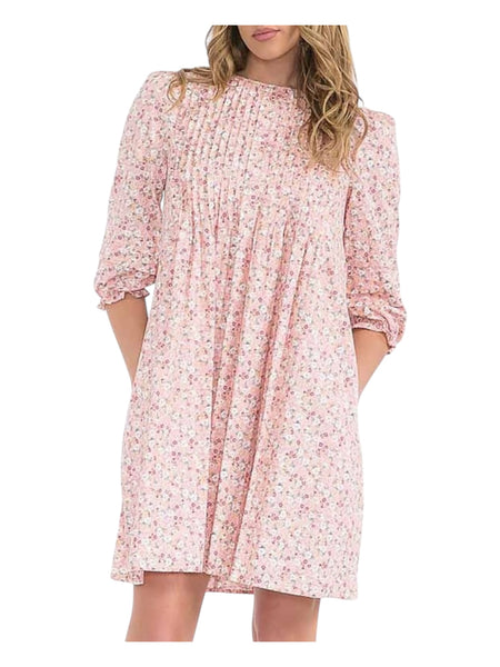Floral Print Pleated Dress w/pockets