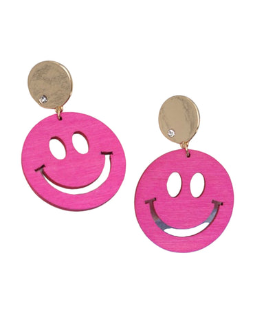 Wood smiley hammered drop earrings