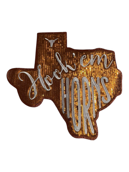Hook em Horns large Iron on patch