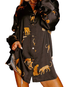 Cheetah button up Long Sleeve Blouse