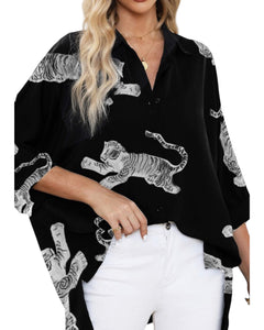 Tiger Print oversized 3/4” sleeve shirt