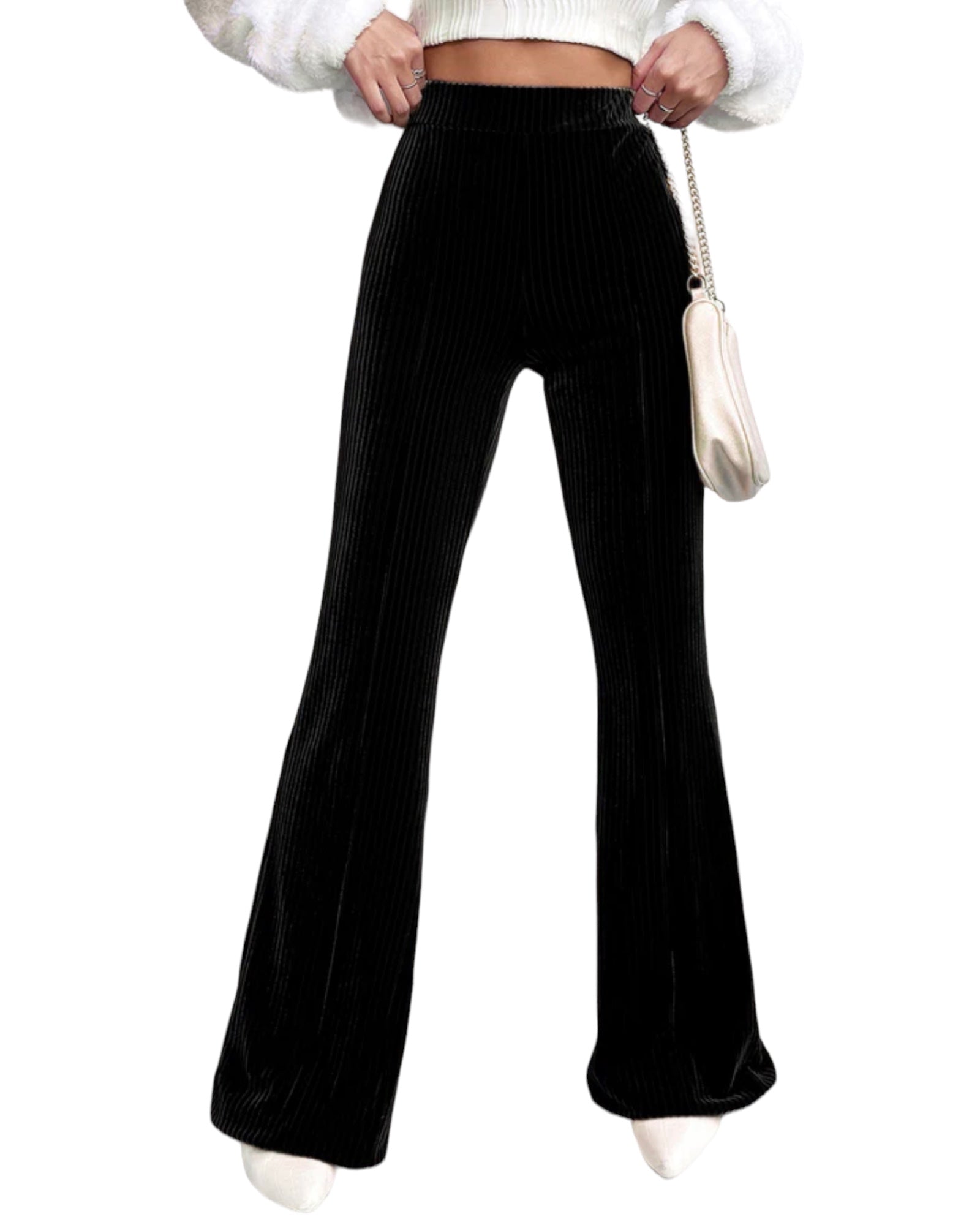 Velvet stripe flare pants