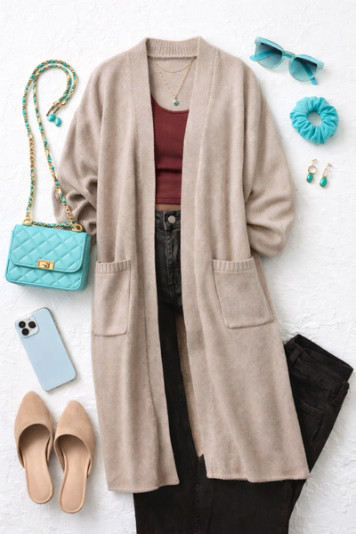 Soft Taupe Longline Knit Cardigan