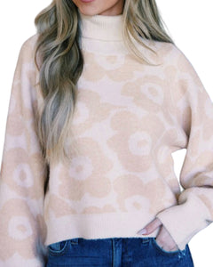 Floral print turtle neck sweater