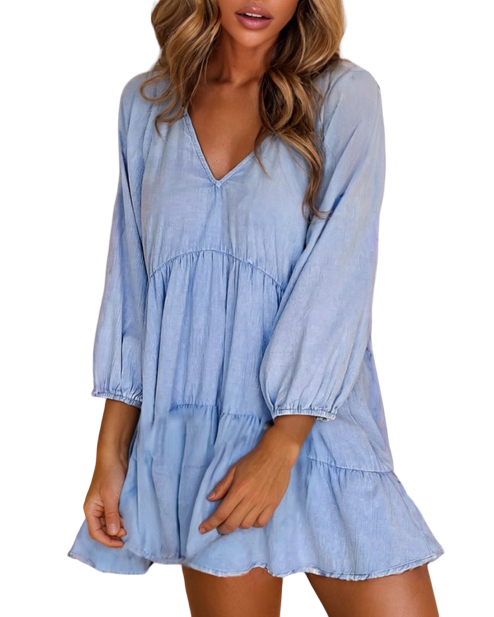 Puff sleeve V Neck ruffled mini